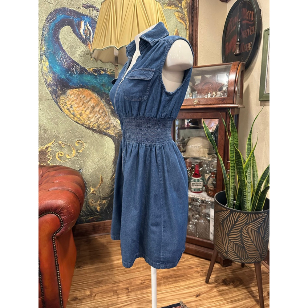 J. Gee Denim Mini Dress Medium Blue Sleeveless Zip Y2K - Picture 3 of 10